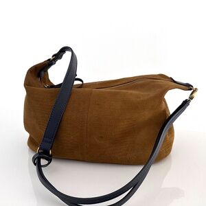 Olive-Brown Textured Suede Shoulder Purse by Zara Woman